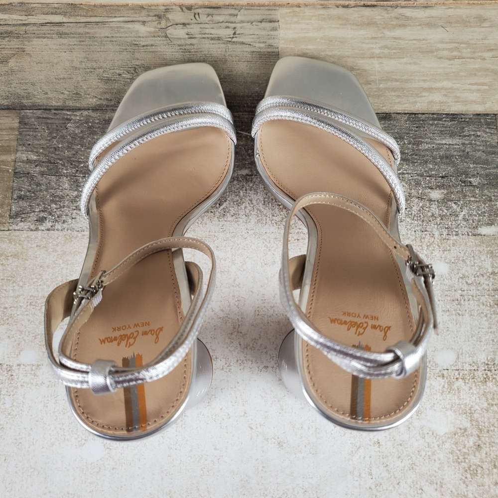 Sam Edelman Kia Womens Sandal Sz 8.5 W Silver Leather Ankle Strap Block Heel - Picture 4 of 10